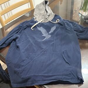 Men's American Eagle Blue Hoodie with Gray Accents